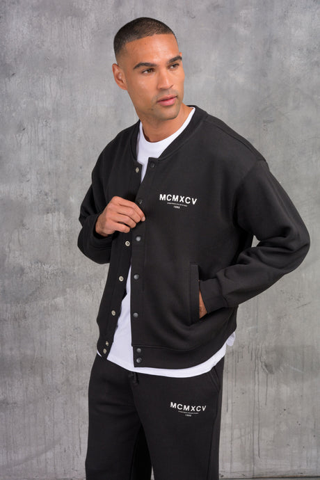 ZEUS VARSITY JACKET & OPEN JOGGER - BLACK