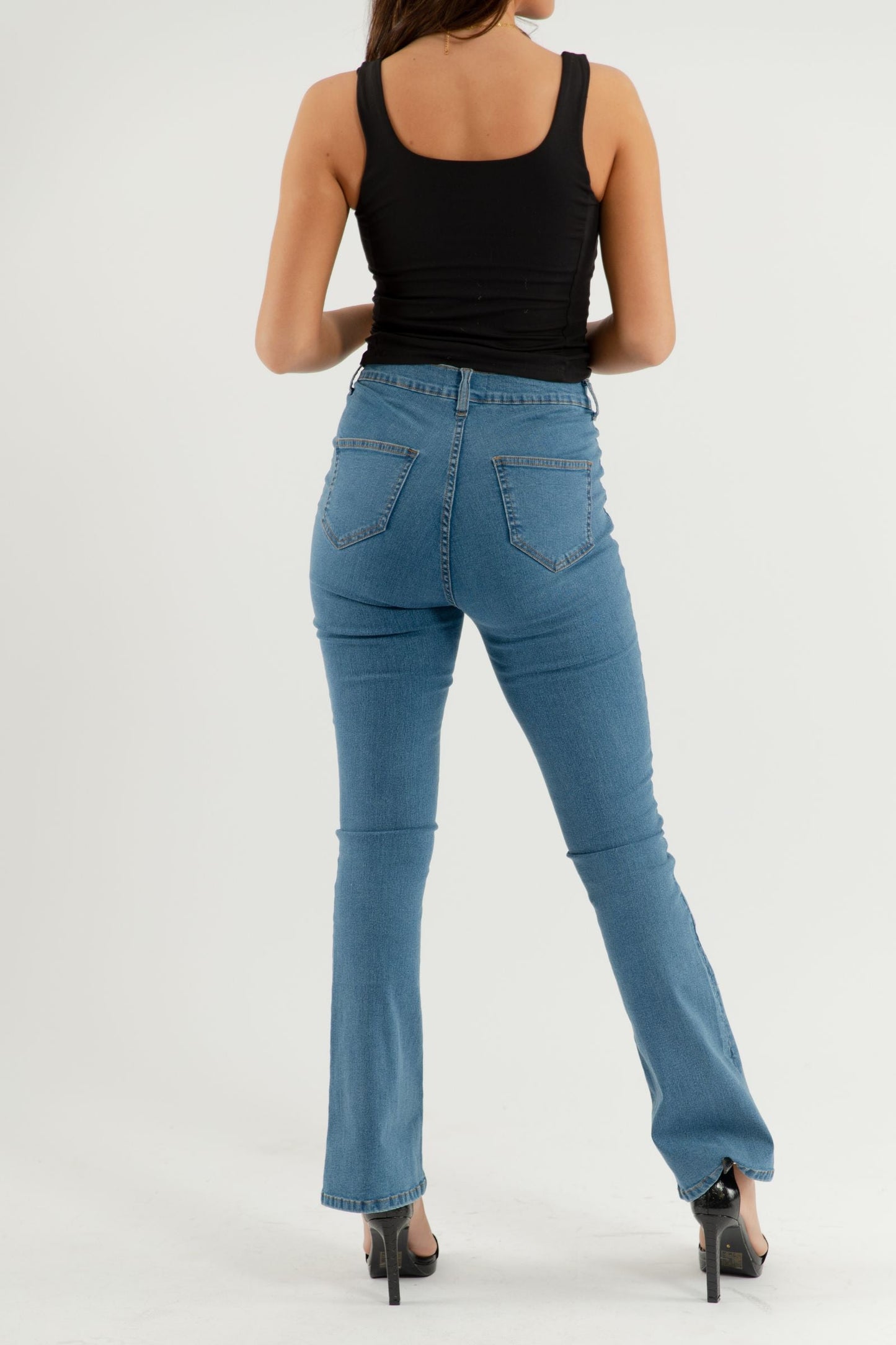 HARRIET Stretchy Flare Disco Jeans - Mid Blue
