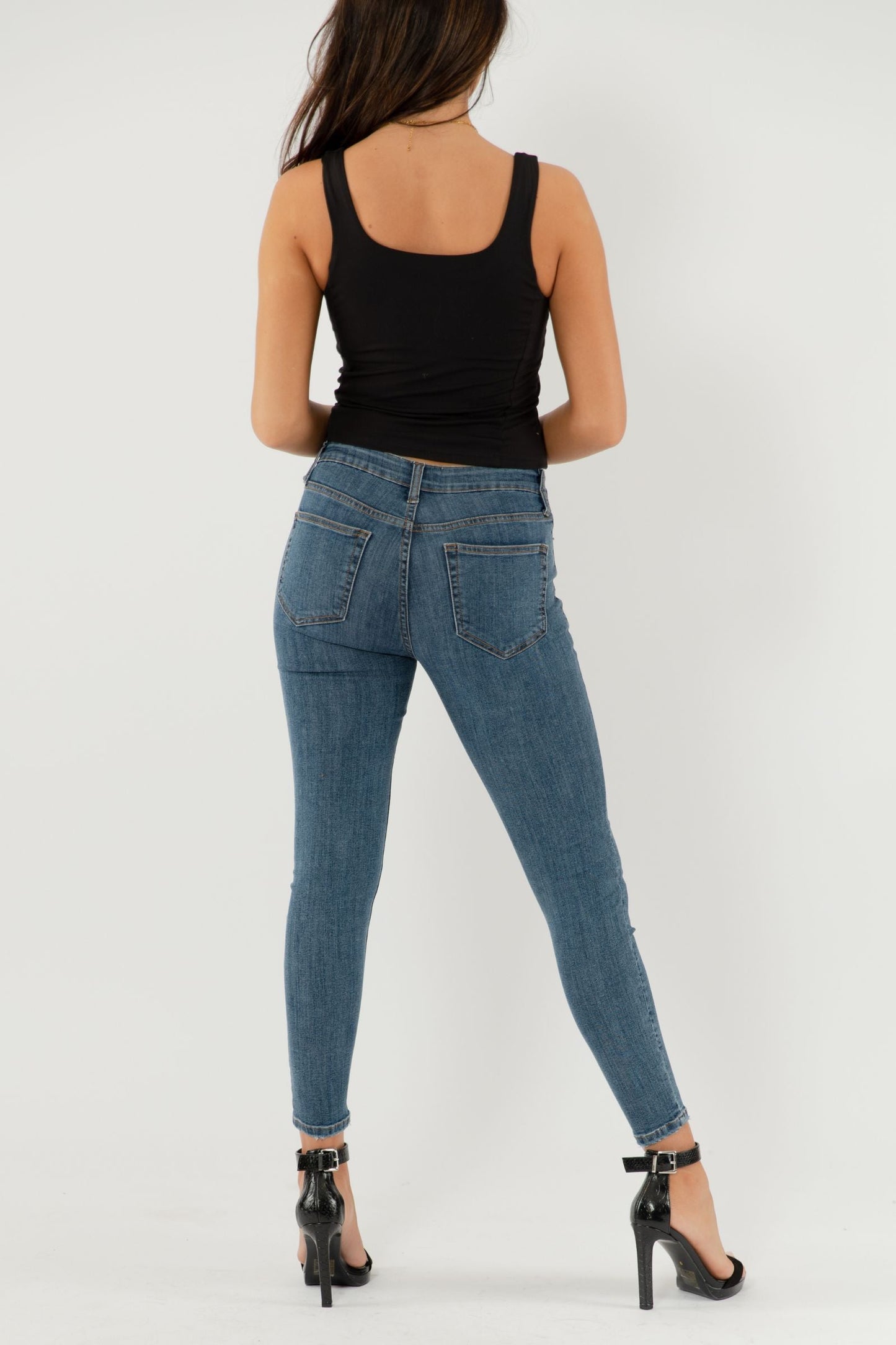 ISLA Skinny Mid Rise Denim Jeans - Mid Blue