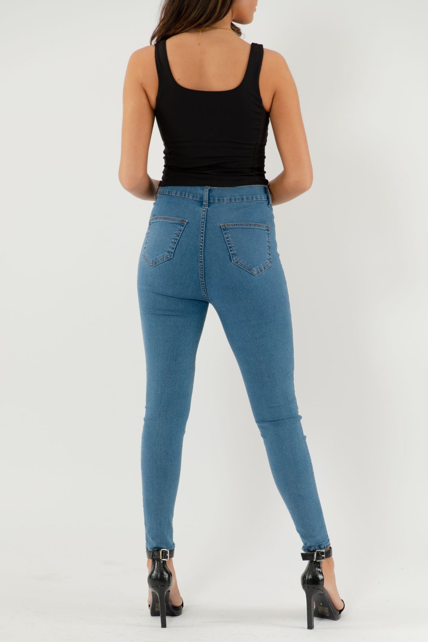 JESSI Stretchy Denim High Waist Disco Jeans - Mid Blue