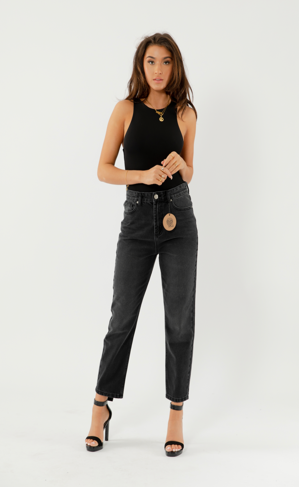 SOPHIA Straight High Waist Denim Jeans - Washed Black