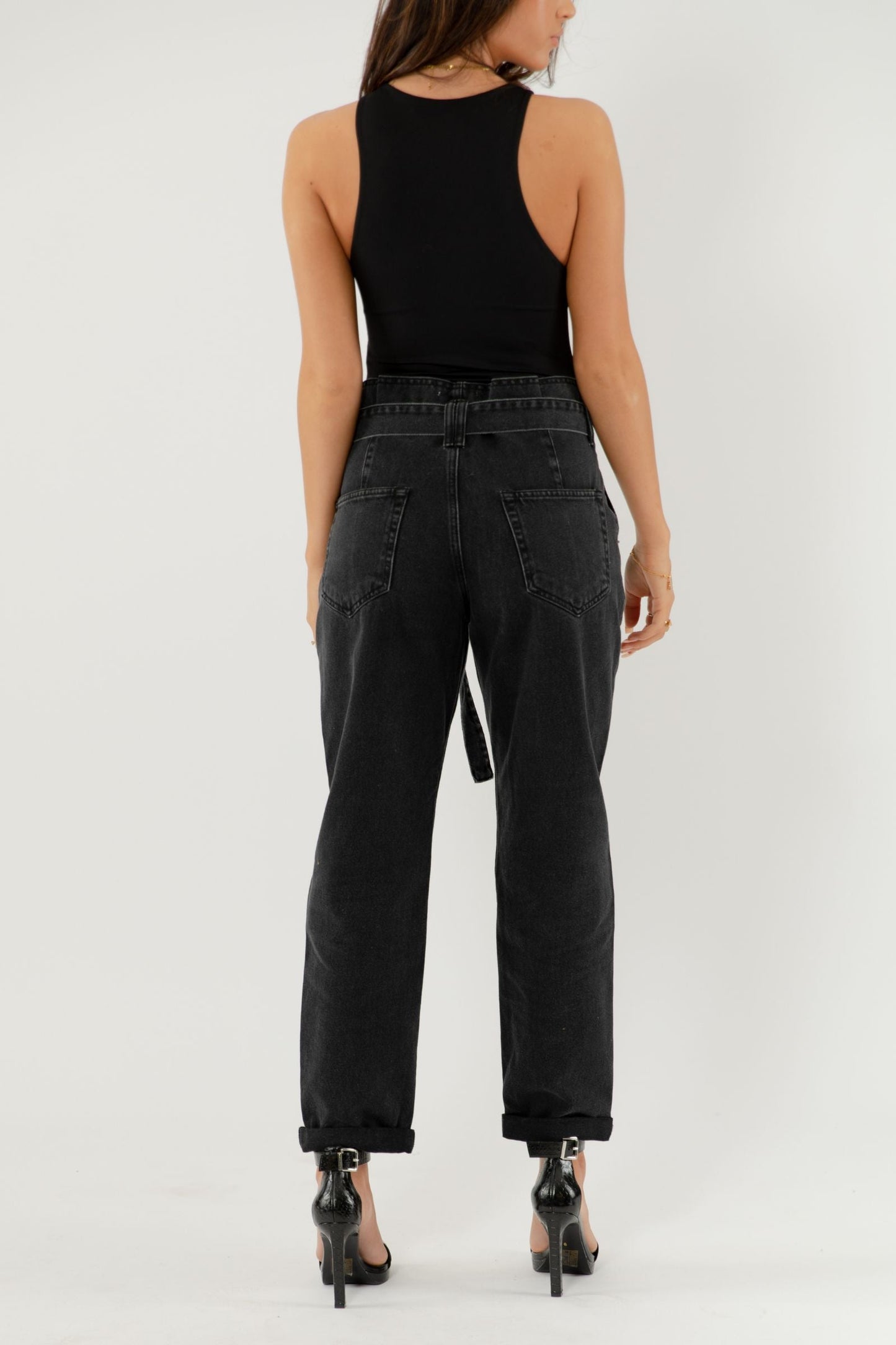 EMILY Paper Bag Waist Jeans - Washed Black