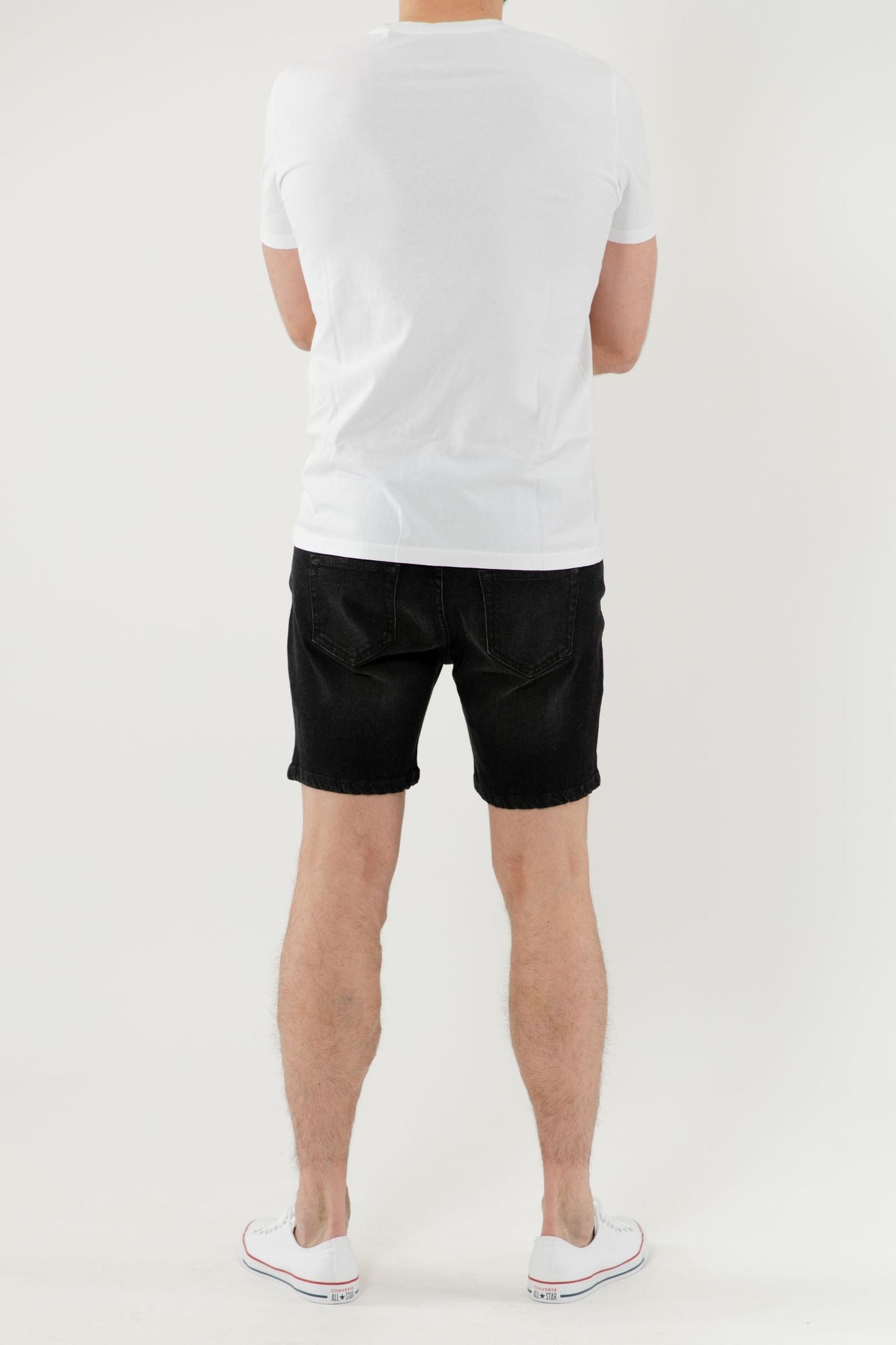 Skinny Fit Denim Shorts - Washed Black